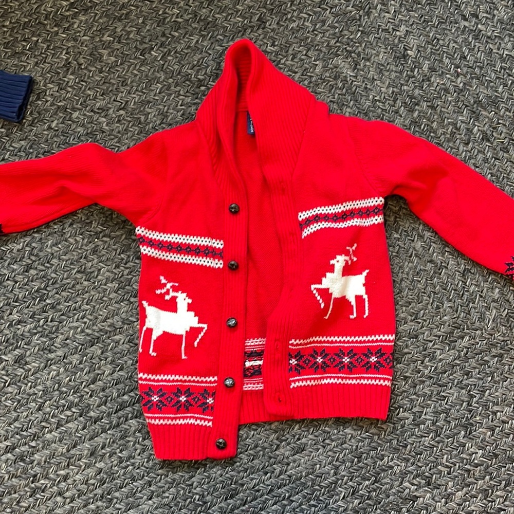 Janie and Jack Red Reindeer Cardigan EUC size 5 Smoke-free pet free home